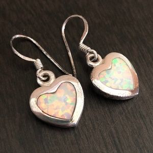 Sterling Silver and Lab Opal Heart earrings